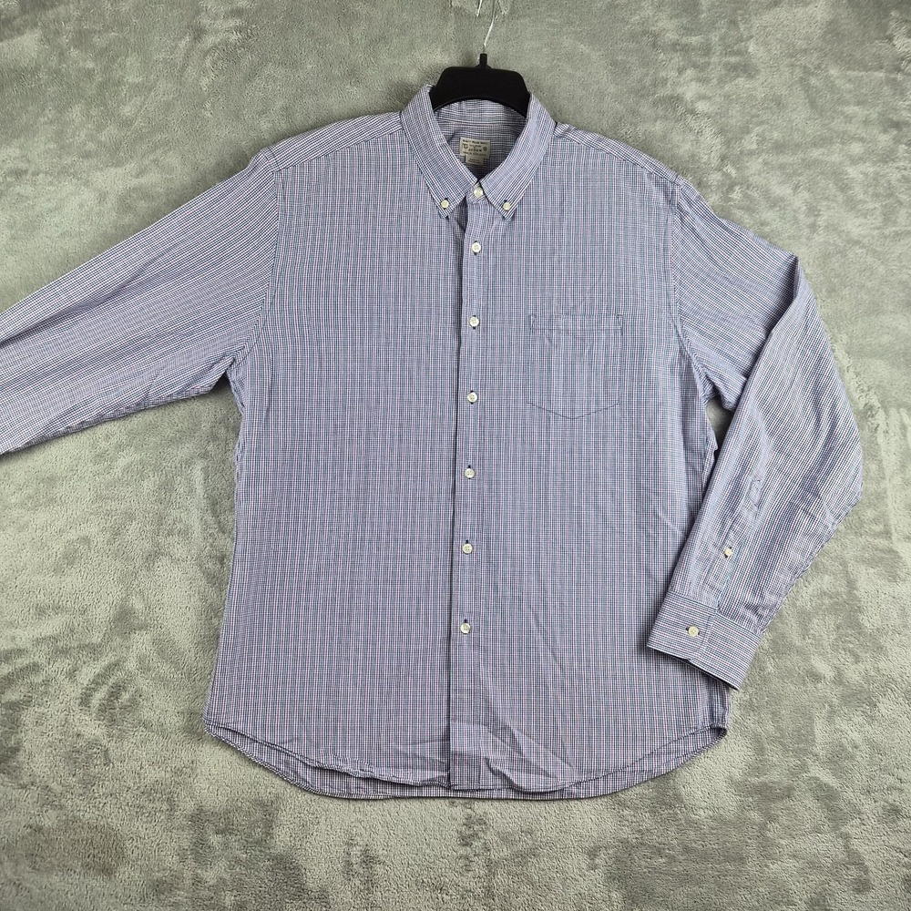 J Crew Shirt Mens XL‎ Blue White Red Checkered Woven Long Sleeve Tailored Casual